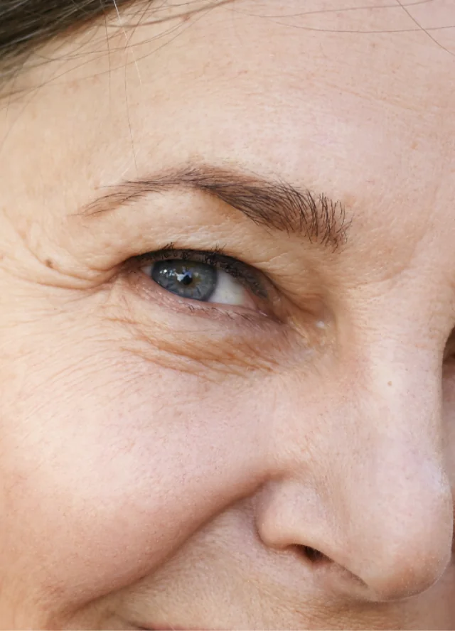 Close view of a woman's brow and eye