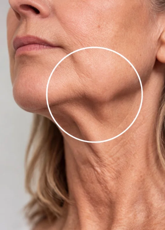 Close view of loose skin along a woman's jawline
