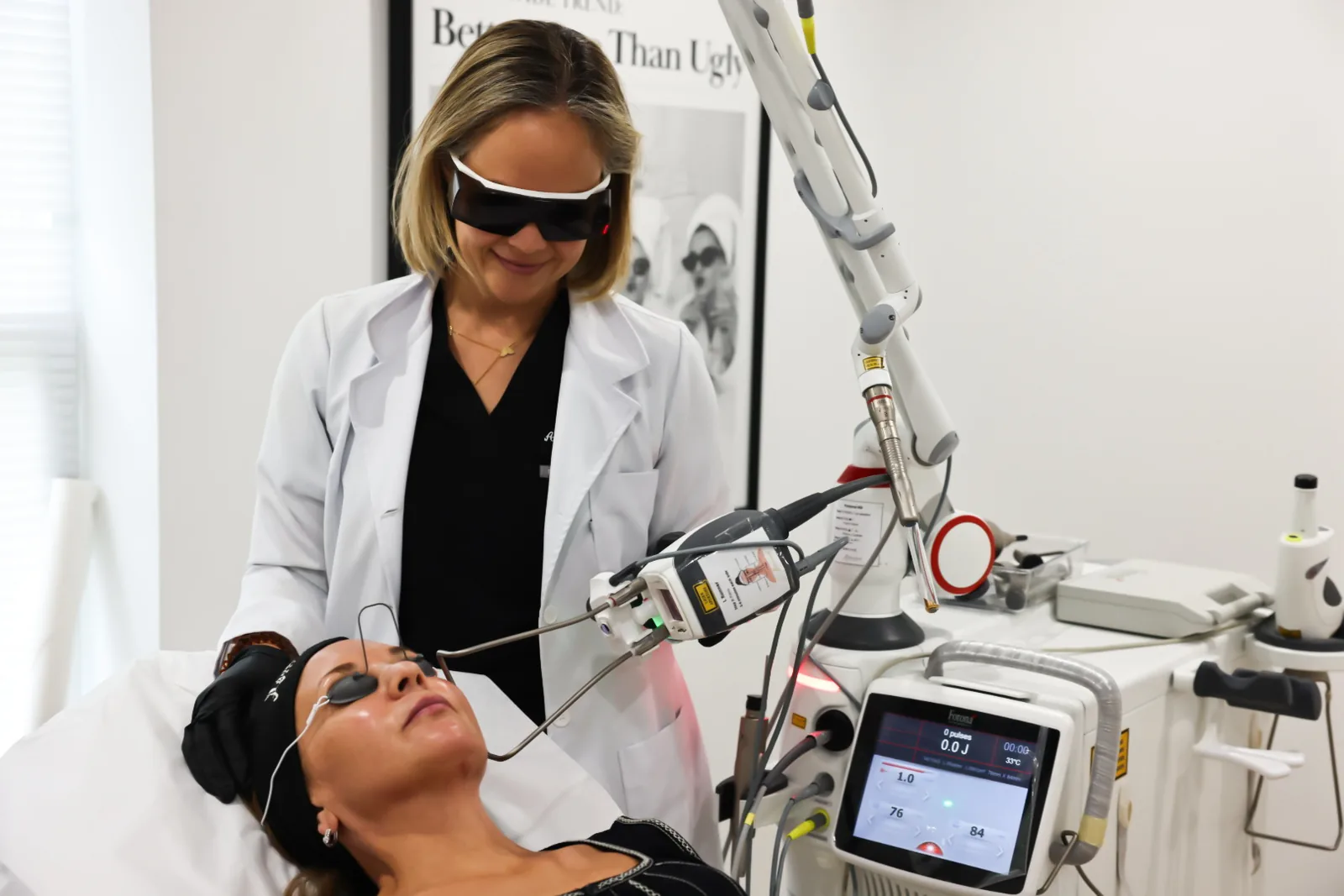 Provider performing a CO2 laser resurfacing treatment at Advanced Aesthetics, Medford and Braintree MA