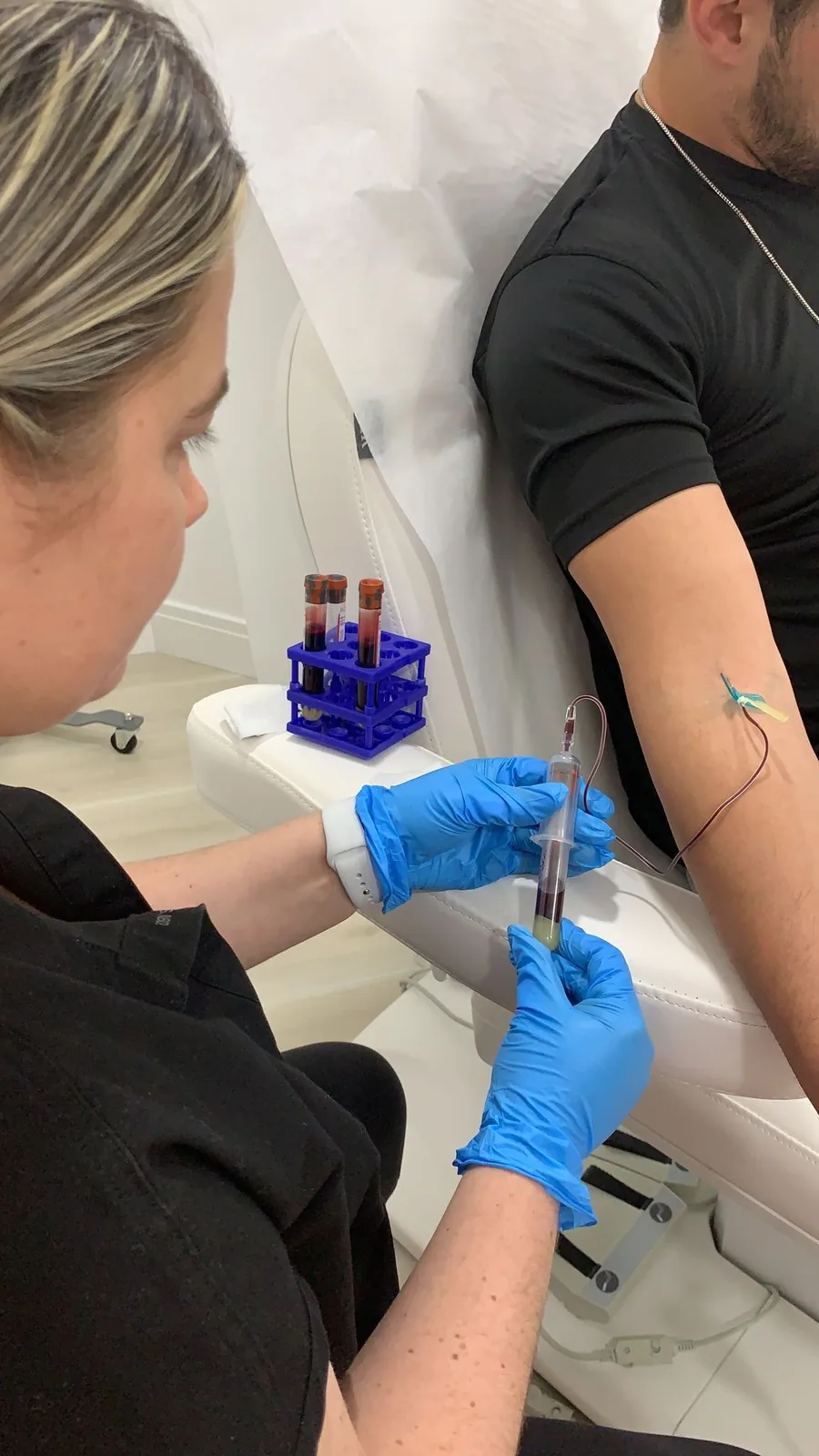 Blood being drawn for a PRP treatment at Advanced Aesthetics